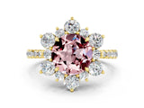 Yellow gold Round Cut Cut Diamond Floral Halo Pave Band with Prong Setting