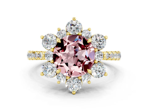 Yellow gold Round Cut Cut Diamond Floral Halo Pave Band with Prong Setting