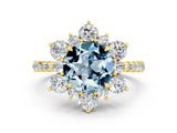 Yellow gold Round Cut Cut Diamond Floral Halo Pave Band with Prong Setting