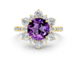 Yellow gold Round Cut Cut Diamond Floral Halo Pave Band with Prong Setting