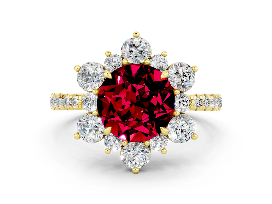 Yellow gold Round Cut Cut Diamond Floral Halo Pave Band with Prong Setting