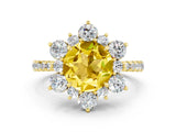 Yellow gold Round Cut Cut Diamond Floral Halo Pave Band with Prong Setting