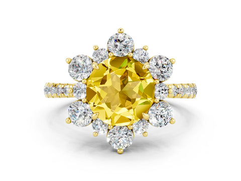 Yellow gold Round Cut Cut Diamond Floral Halo Pave Band with Prong Setting