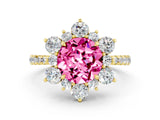 Yellow gold Round Cut Cut Diamond Floral Halo Pave Band with Prong Setting