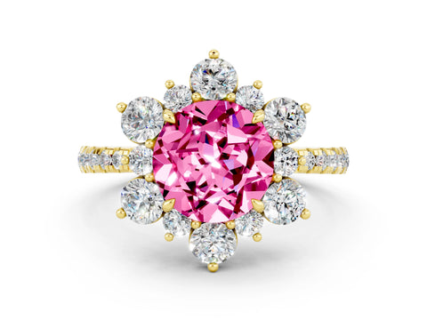 Yellow gold Round Cut Cut Diamond Floral Halo Pave Band with Prong Setting