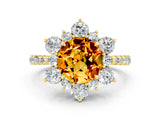 Yellow gold Round Cut Cut Diamond Floral Halo Pave Band with Prong Setting