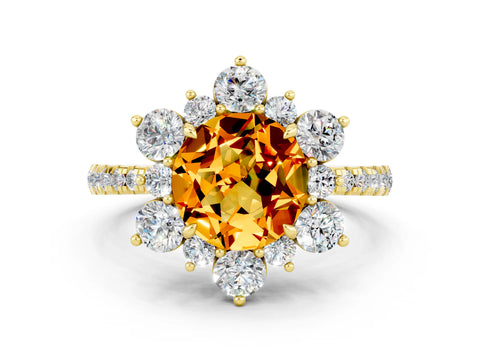 Yellow gold Round Cut Cut Diamond Floral Halo Pave Band with Prong Setting