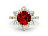 Yellow gold Round Cut Cut Diamond Floral Halo Pave Band with Prong Setting
