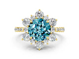 Yellow gold Round Cut Cut Diamond Floral Halo Pave Band with Prong Setting
