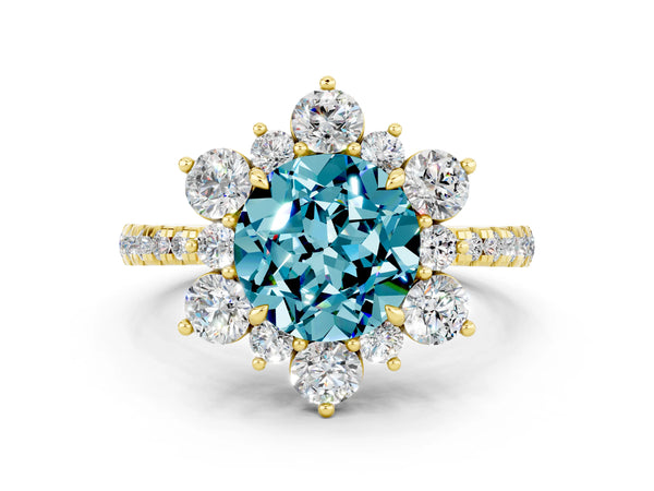 Yellow gold Round Cut Cut Diamond Floral Halo Pave Band with Prong Setting