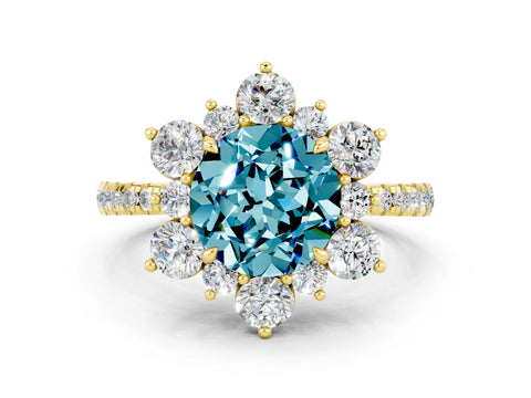 Yellow gold Round Cut Cut Diamond Floral Halo Pave Band with Prong Setting