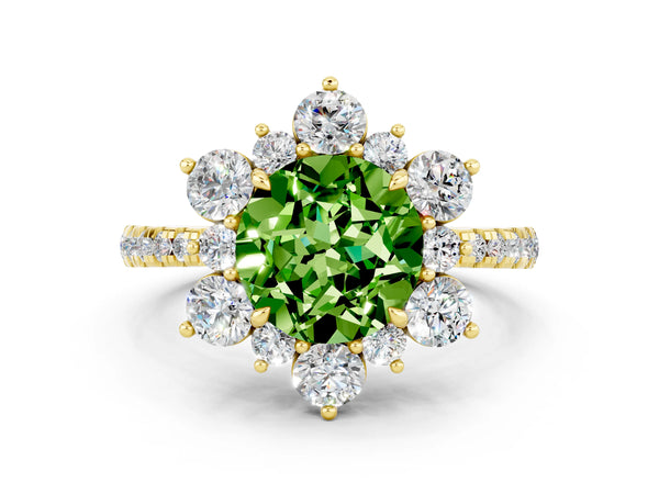 Yellow gold Round Cut Cut Diamond Floral Halo Pave Band with Prong Setting