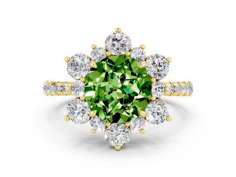 Yellow gold Round Cut Cut Diamond Floral Halo Pave Band with Prong Setting