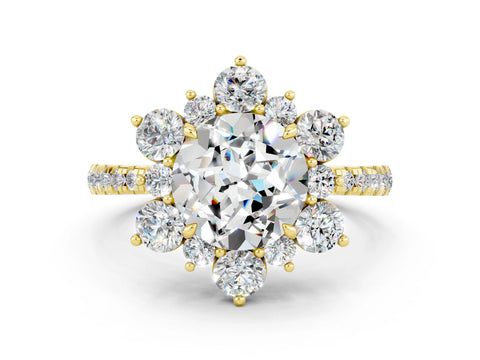 Yellow gold Round Cut Cut Diamond Floral Halo Pave Band with Prong Setting
