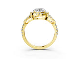 Yellow gold Round Cut Cut Diamond Halo Engagement Ring with Open Split Pavé Band_12
