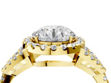 Yellow gold Round Cut Cut Diamond Halo Engagement Ring with Open Split Pavé Band_13