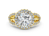 Yellow gold Round Cut Cut Diamond Halo Engagement Ring with Open Split Pavé Band_9