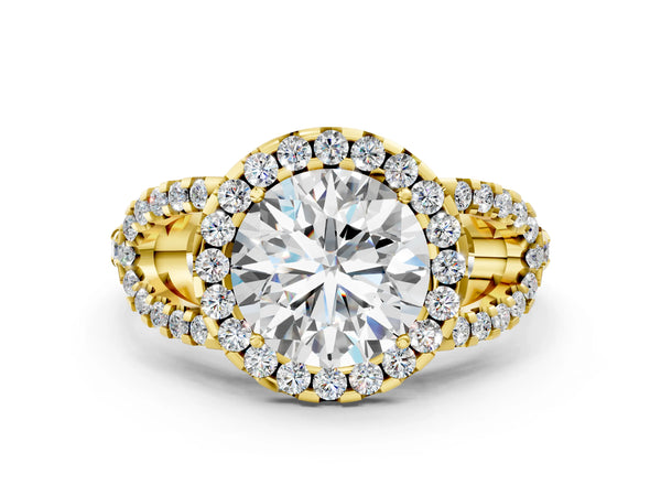 Yellow Gold Round Split Shank Pave Halo Engagement Ring Setting