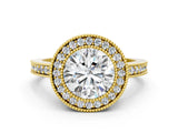 Yellow gold Round Cut-Cut Diamond Halo Engagement Ring with Pave Band and Prong Setting_9