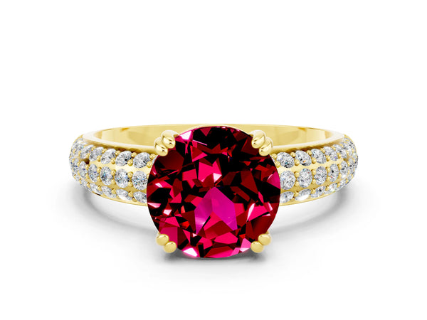Yellow gold Round Cut Garnet Vintage Milgrain Ring with Round  Stations
