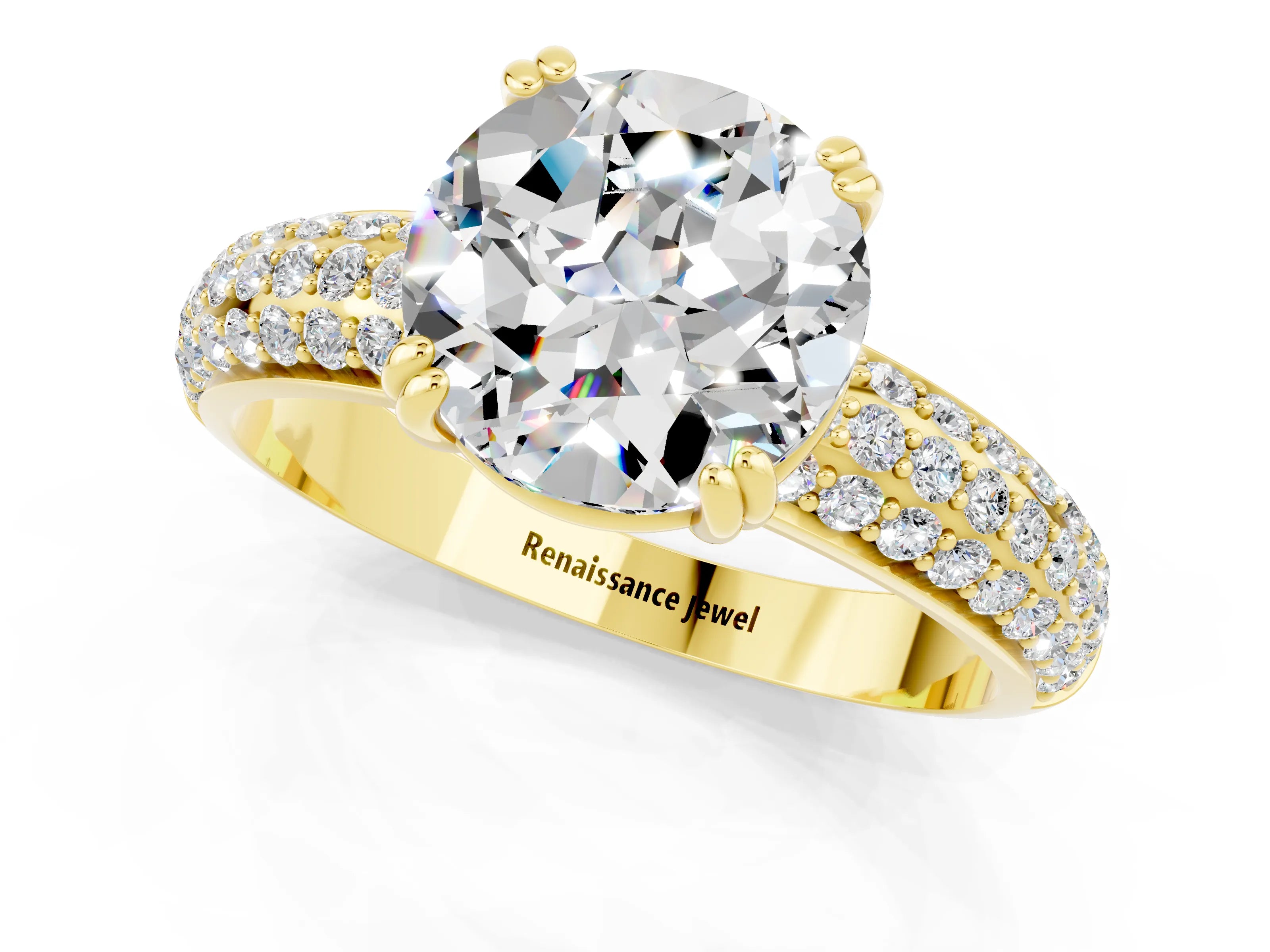 Yellow gold Round Cut Cut Diamond Milgrain Marquise Band with Prong Setting_1
