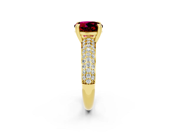 Yellow gold Round Cut Garnet Vintage Milgrain Ring with Round  Stations