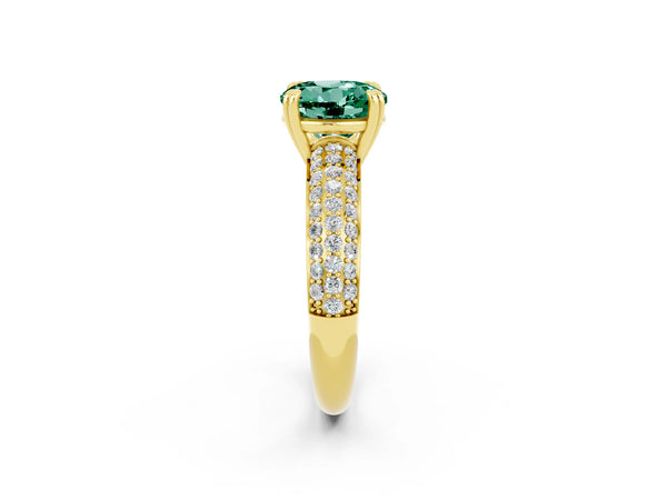 Yellow gold Round Cut Green Sapphire Vintage Milgrain Ring with Round  Stations