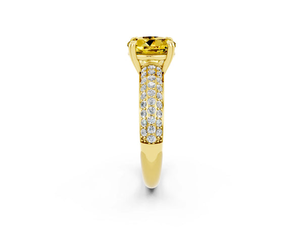 Yellow gold Round Cut Yellow Sapphire Vintage Milgrain Ring with Round  Stations