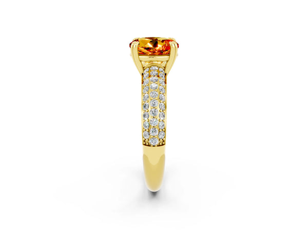 Yellow gold Round Cut Citrine Vintage Milgrain Ring with Round  Stations