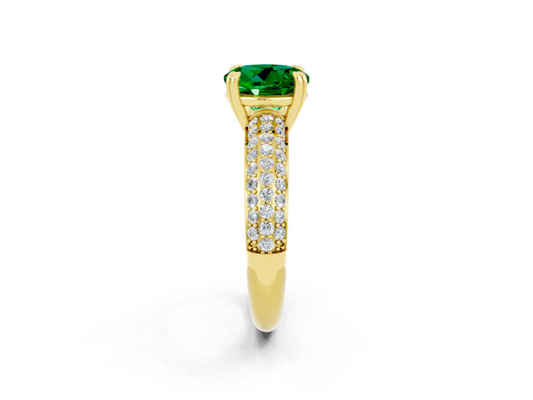 Yellow gold Round Cut Emerald Vintage Milgrain Ring with Round  Stations