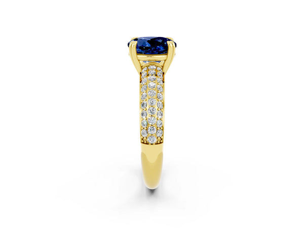 Yellow Gold Round Lab-Grown Blue Sapphire Vintage Milgrain Engagement Ring