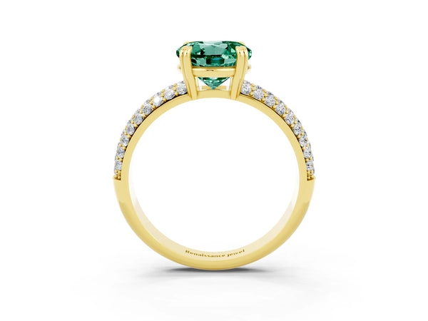 Yellow gold Round Cut Green Sapphire Vintage Milgrain Ring with Round  Stations