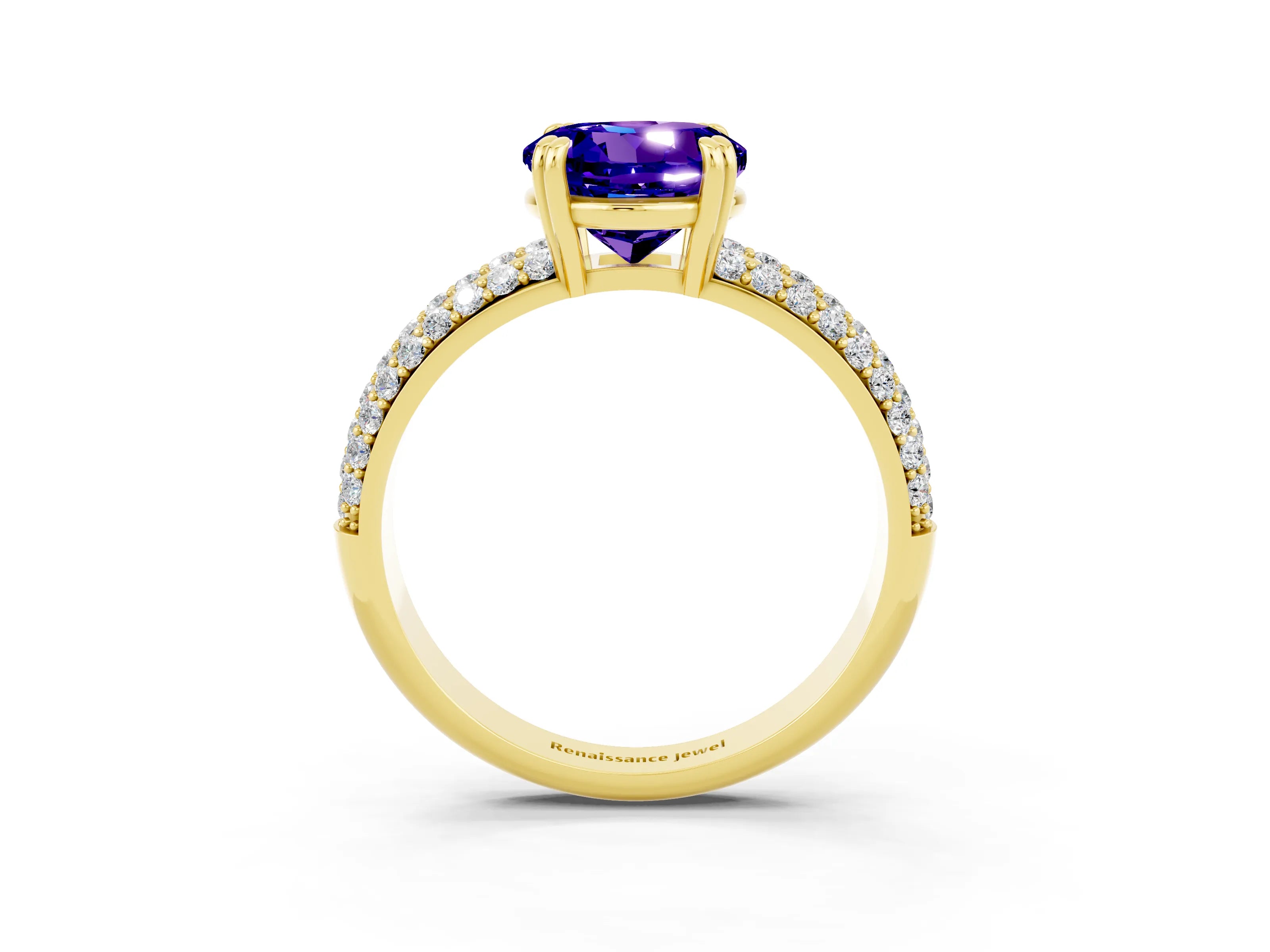 Yellow gold Round Cut Cut Diamond Milgrain Marquise Band with Prong Setting_3