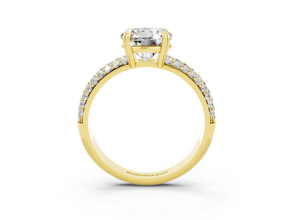 Yellow gold Round Cut Moissanite Vintage Milgrain Ring with Round  Stations