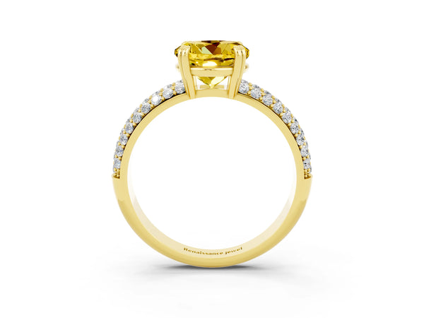 Yellow gold Round Cut Yellow Sapphire Vintage Milgrain Ring with Round  Stations