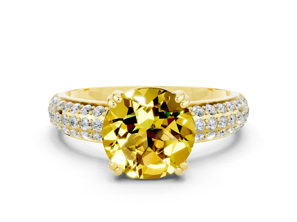 Yellow gold Round Cut Yellow Sapphire Vintage Milgrain Ring with Round  Stations