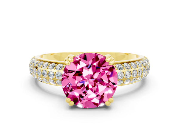 Yellow Gold Round Lab-Grown Pink Sapphire Vintage Milgrain Engagement Ring