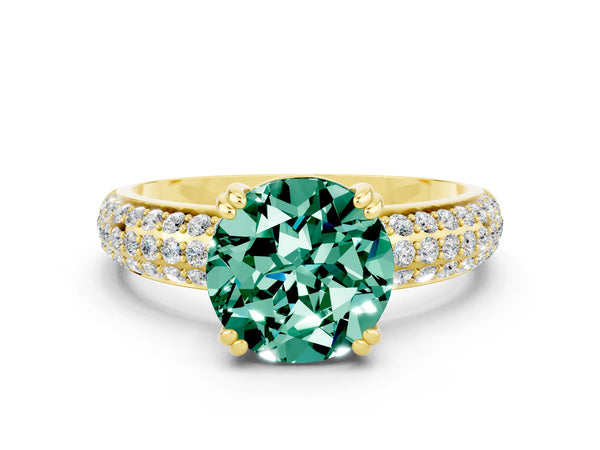 Yellow gold Round Cut Green Sapphire Vintage Milgrain Ring with Round  Stations