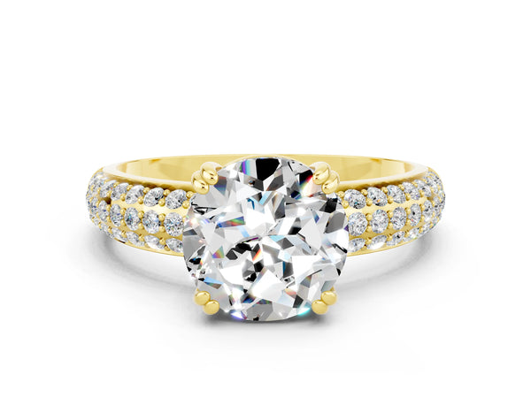 Yellow gold Round Cut Moissanite Vintage Milgrain Ring with Round  Stations