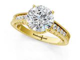 Yellow gold Round Cut Cut Diamond Milgrain Pave Band Four-Prong Setting Ring_4