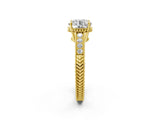 Yellow gold Round Cut Cut Diamond Milgrain Pave Band Four-Prong Setting Ring_5