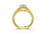 Yellow gold Round Cut Cut Diamond Milgrain Pave Band Four-Prong Setting Ring_6