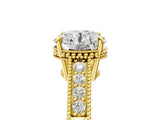 Yellow gold Round Cut Cut Diamond Milgrain Pave Band Four-Prong Setting Ring_8