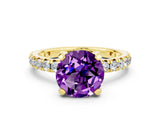 Yellow gold Round Cut Cut Diamond Pavé Band with Four-Prong Setting