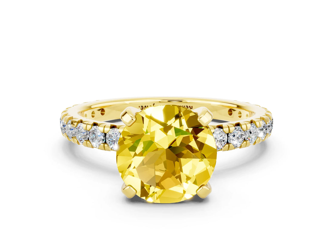 Yellow gold Round Cut Cut Diamond Pavé Band with Four-Prong Setting