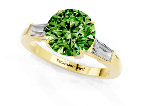 Yellow gold Round Cut Cut Diamond Ring with Tapered Baguette Side Stones in Four-Prong Setting_1
