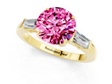 Yellow gold Round Cut Cut Diamond Ring with Tapered Baguette Side Stones in Four-Prong Setting_1