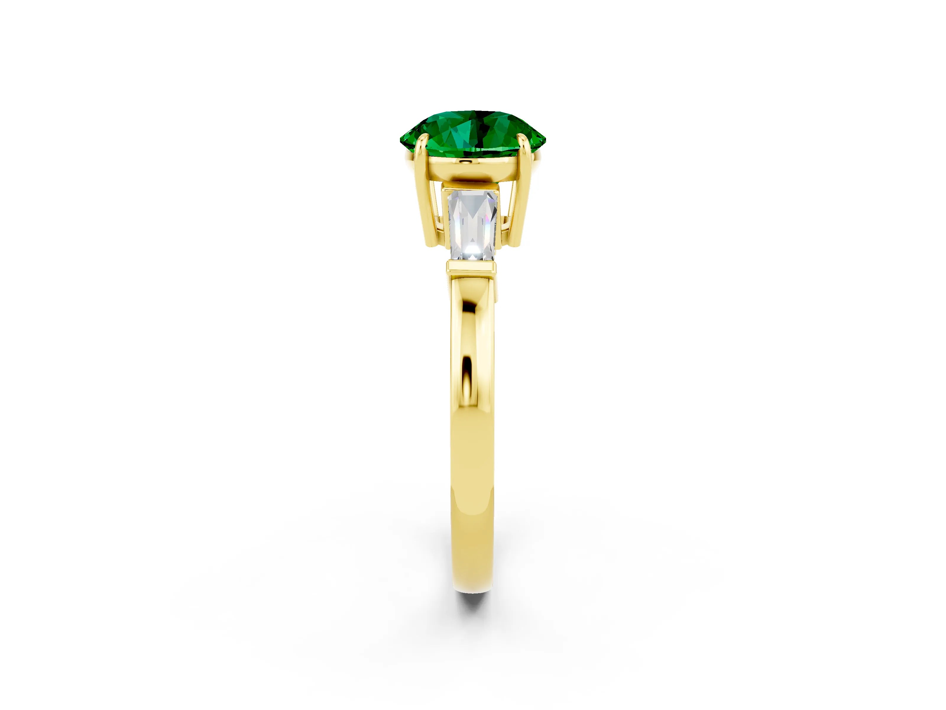 Yellow gold Round Cut Cut Diamond Ring with Tapered Baguette Side Stones in Four-Prong Setting_2