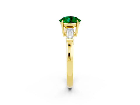 Yellow gold Round Cut Cut Diamond Ring with Tapered Baguette Side Stones in Four-Prong Setting_2