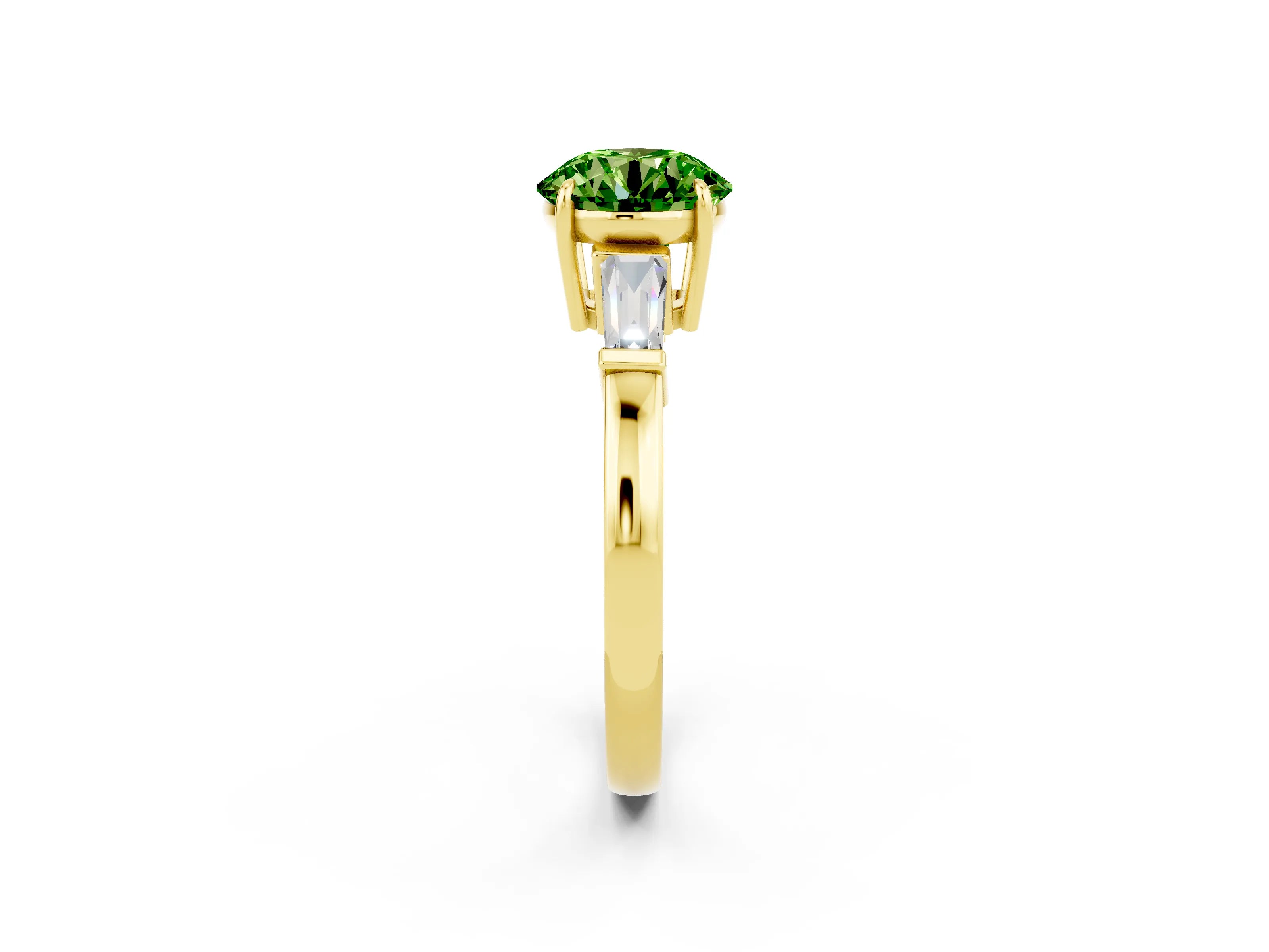 Yellow gold Round Cut Cut Diamond Ring with Tapered Baguette Side Stones in Four-Prong Setting_2